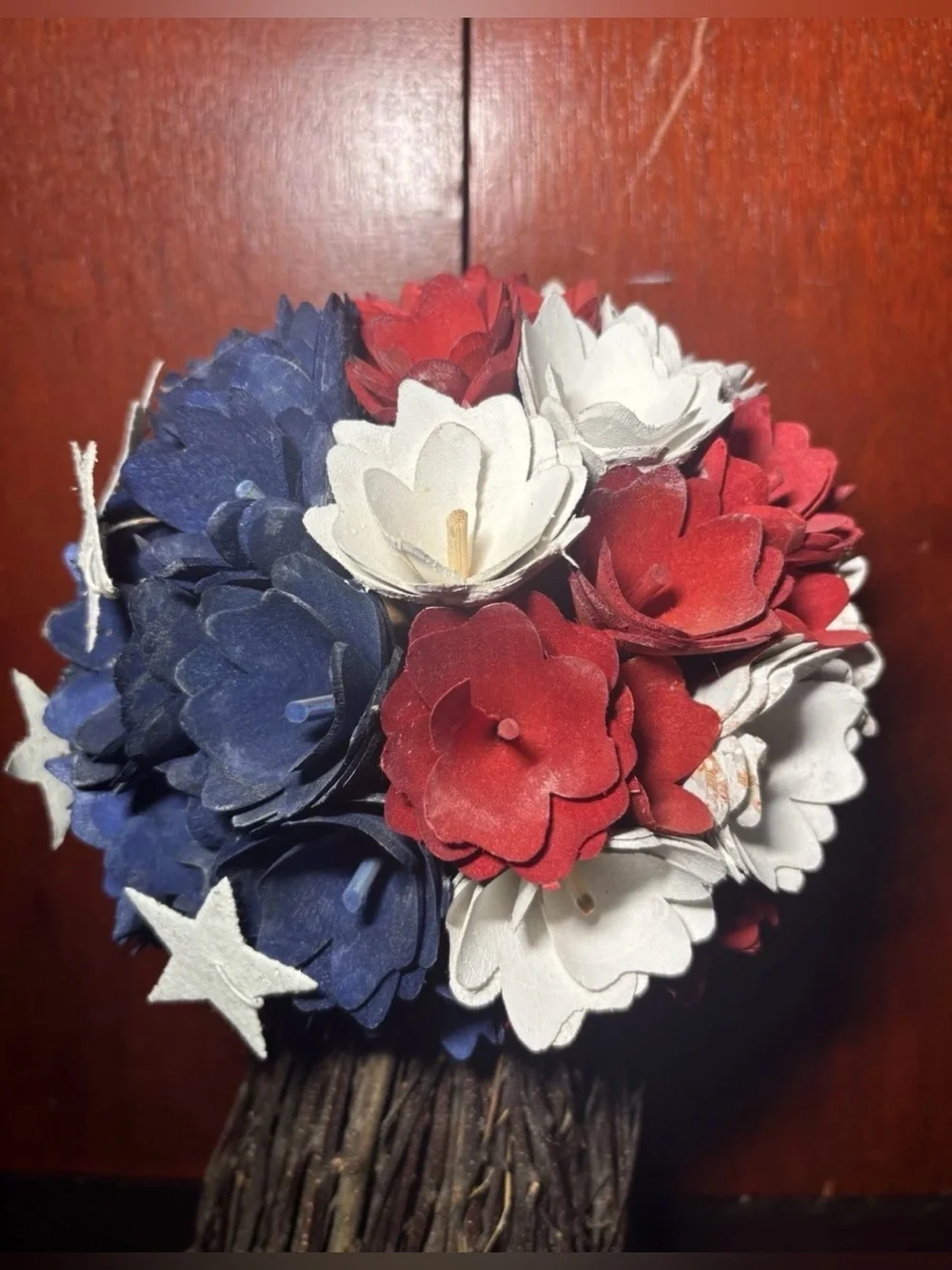 Red White & Blue Patriotic Floral Twig Table Decor